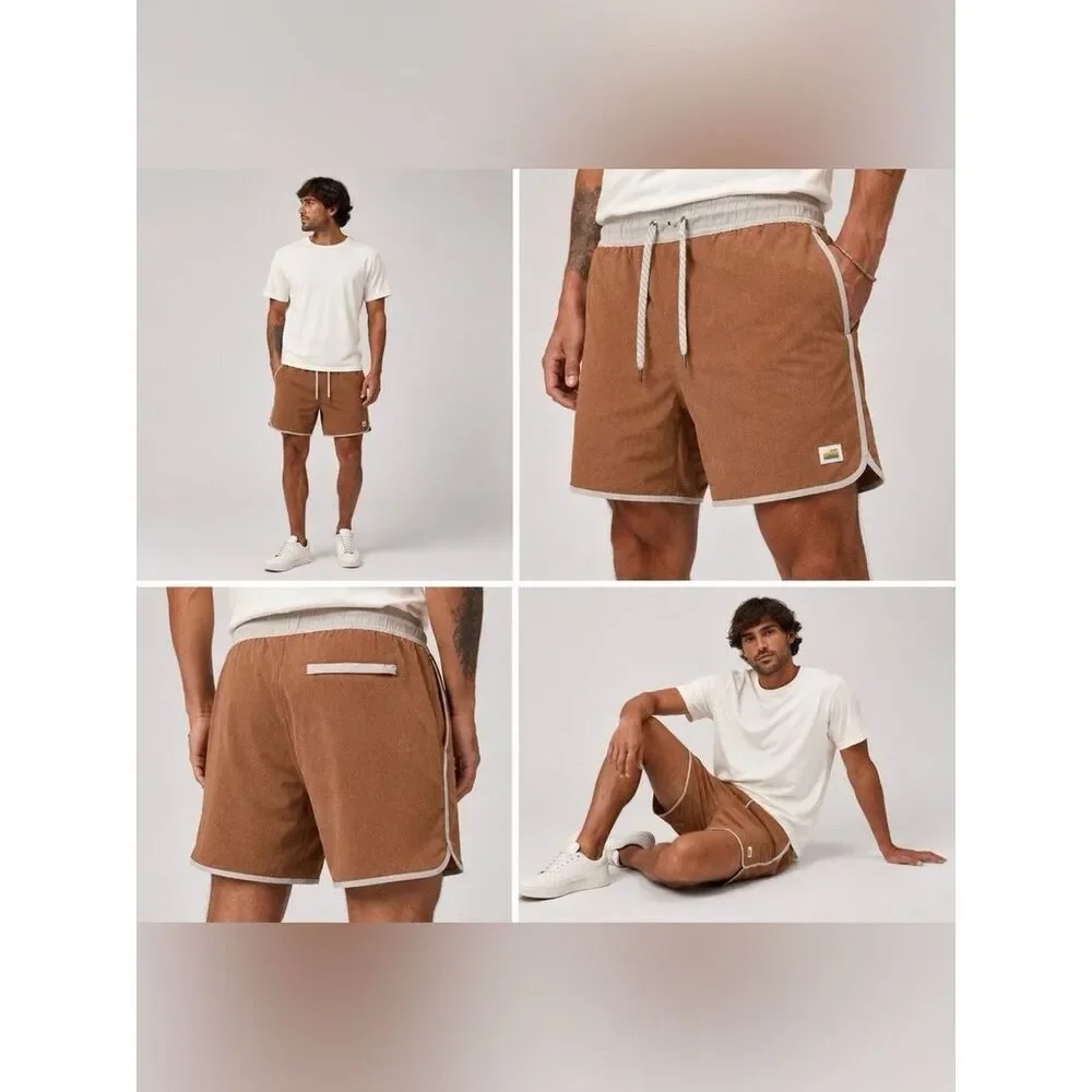 Vuori Men’s Banks Shorts Tan Heather Performance Size Large